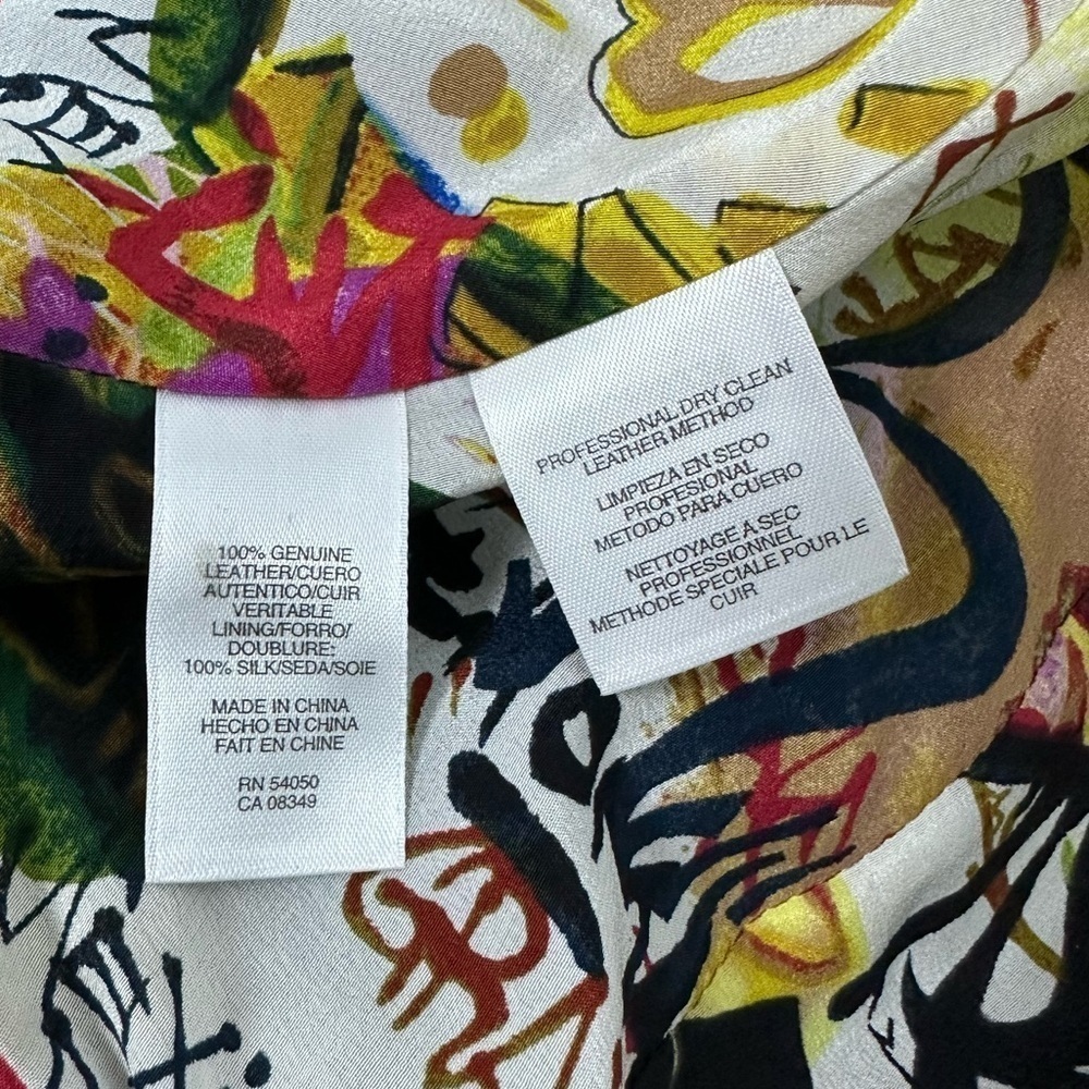 🅽🅴🆆 Rachel Roy 100% leather jacket, 100% silk lined jacket, graffiti print XS - Picture 12 of 17
